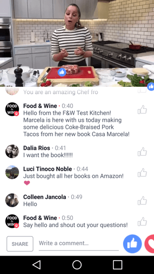 Food & Wine har kokken Marcela Valladolid i en co-marketing Facebook Live-udsendelse, der kommer begge parter til gode.