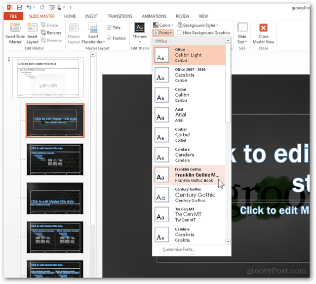 Office 2013-skabelon Opret Lav tilpasset design POTX Tilpas lysbilledslidesvejledning Sådan glider manuelt skrifttyper Skift konfigurering 