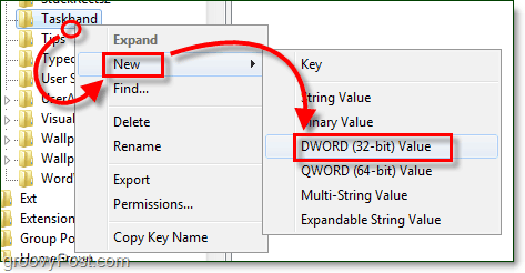 Opret taskband-dword i Windows 7