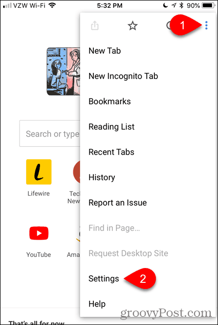 Tryk på Indstillinger i Chrome til iOS