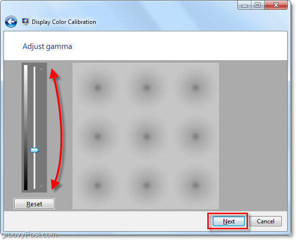 Brug rullebjælkerne til at flytte din gamma op og ned for at matche billedet fra forrige Windows 7-side