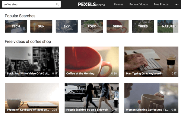 Pexels Videos gør det nemt at søge efter søgeord efter videofilm.