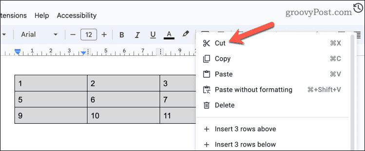 Klippe en tabel i Google Docs