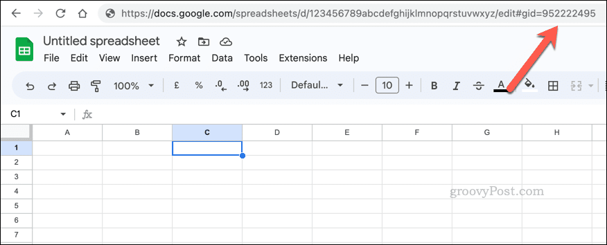Eksempel på GID-arkværdien i Google Sheets