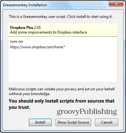 Dropbox-træstruktur Firefox installerer script