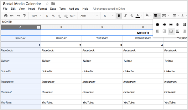 sociale mediekalender tilføj højre kant til kolonner