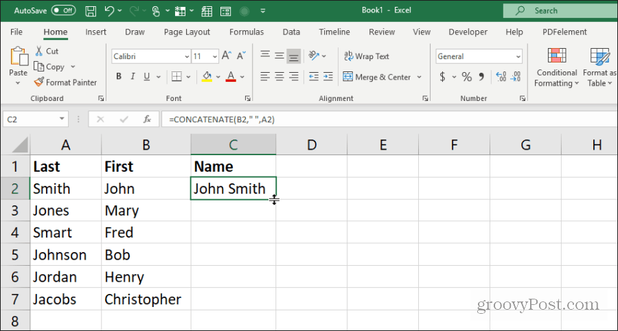 ved hjælp af sammenkædet til navne i Excel