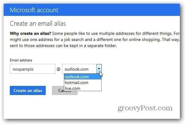 Outlook.com Alias-funktion