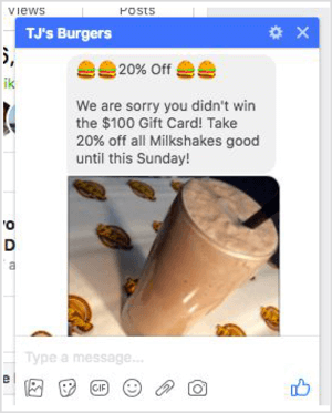 Eksempel på Facebook Messenger-tilbud