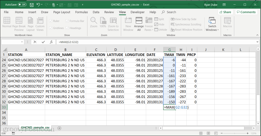 Brug af MAX-funktion i Excel