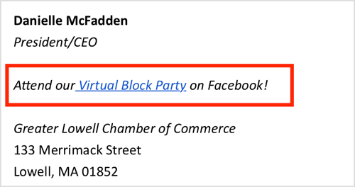 Markedsfør din virtuelle Facebook-begivenhed i din e-mail-signatur.