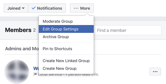 Sådan forbedres dit Facebook-gruppesamfund, menupunkt for at redigere Facebook-gruppeindstillinger