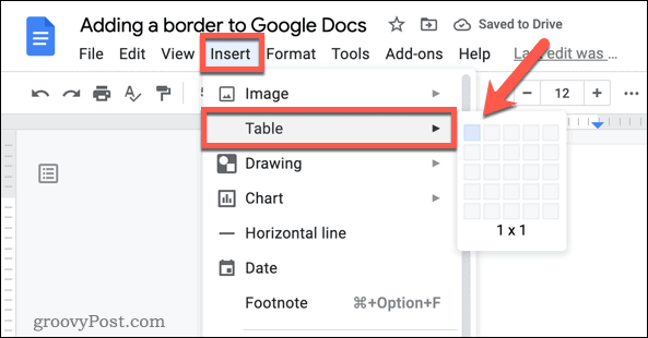 Indsættelse af en tabel i Google Docs