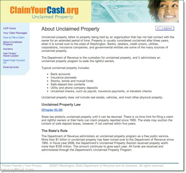 claimyourcash.org ejendomsret