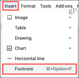 Indsæt en fodnote i Google Docs