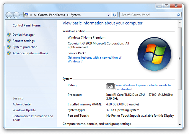 WEI-værktøj Windows 7
