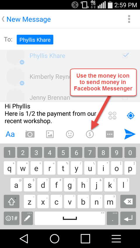 send penge option i facebook messenger