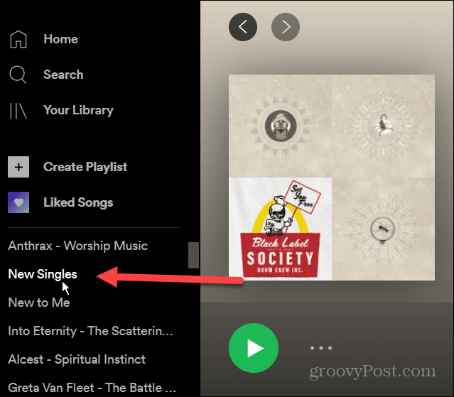 vælg afspilningsliste Spotify desktop