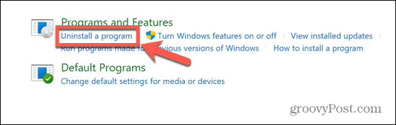 Windows kontrolpanel afinstaller programmet