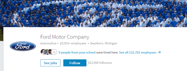 Ford Motor Company's LinkedIn-side indeholder relevante billeder og opdaterede detaljer.