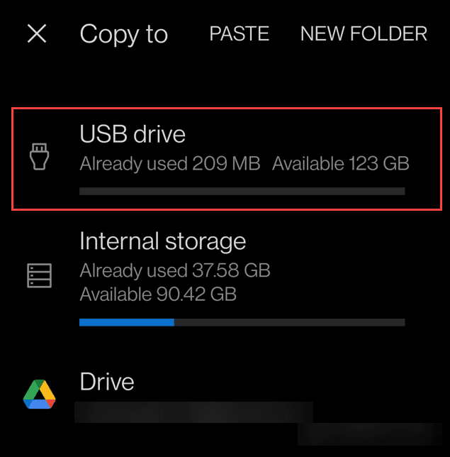 Overfør billeder fra Android til et USB-drev
