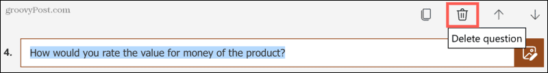 Slet et spørgsmål i Microsoft Forms