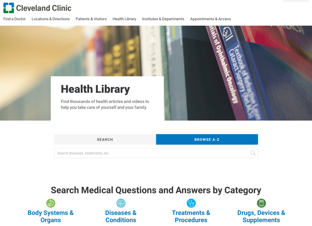billede af webstedet for Cleveland Clinic Health Library