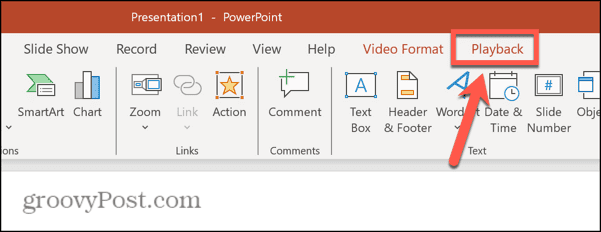 powerpoint afspilningsmenu