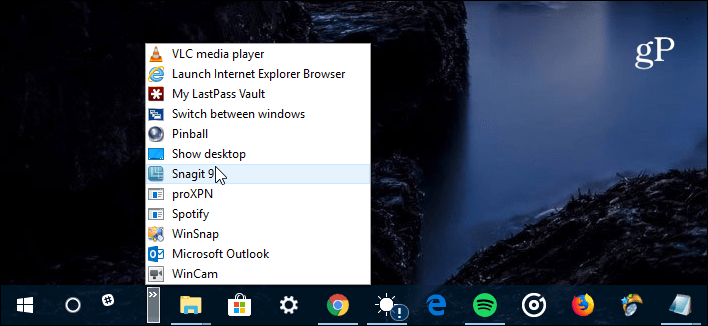 Hurtigstartlinje Windows 10