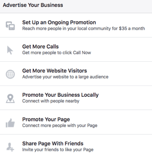 Brug af en Facebook-side giver dig adgang til en række reklamemuligheder.