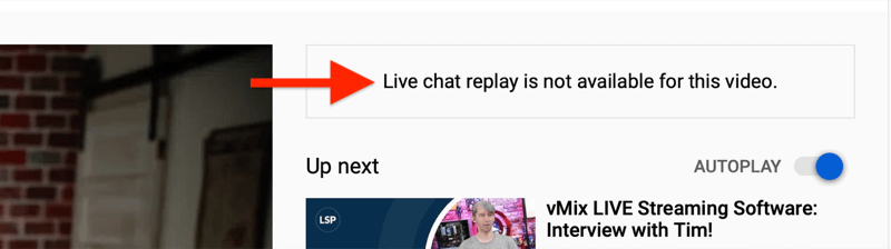 note til trimmet youtube-video, at gengivelse af live chat ikke er tilgængelig