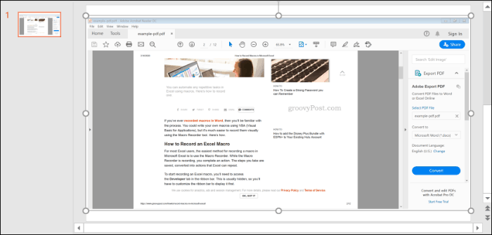 Et skærmbillede af en PDF-fil, indsat i PowerPoint