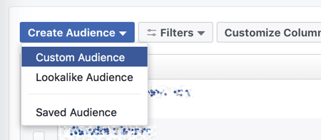 Opret en brugerdefineret målgruppe i Facebook Ads Manager.