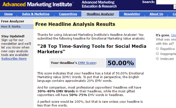 avanceret marketing institut overskrift analysator