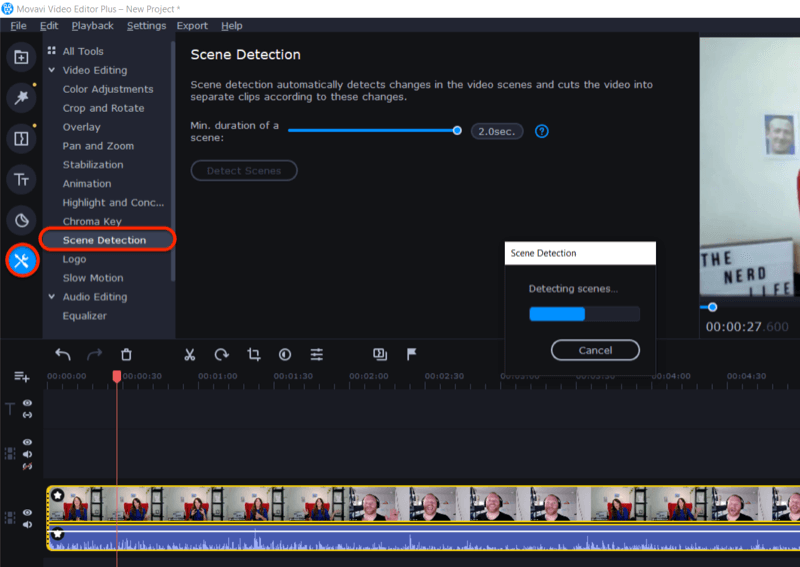 få adgang til Scene Detection-funktionen i Movavi Video Editor Plus