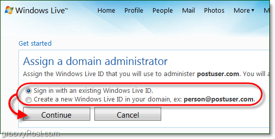 oprette en Windows-domæneadministrator-konto eller brug en nuværende live-konto