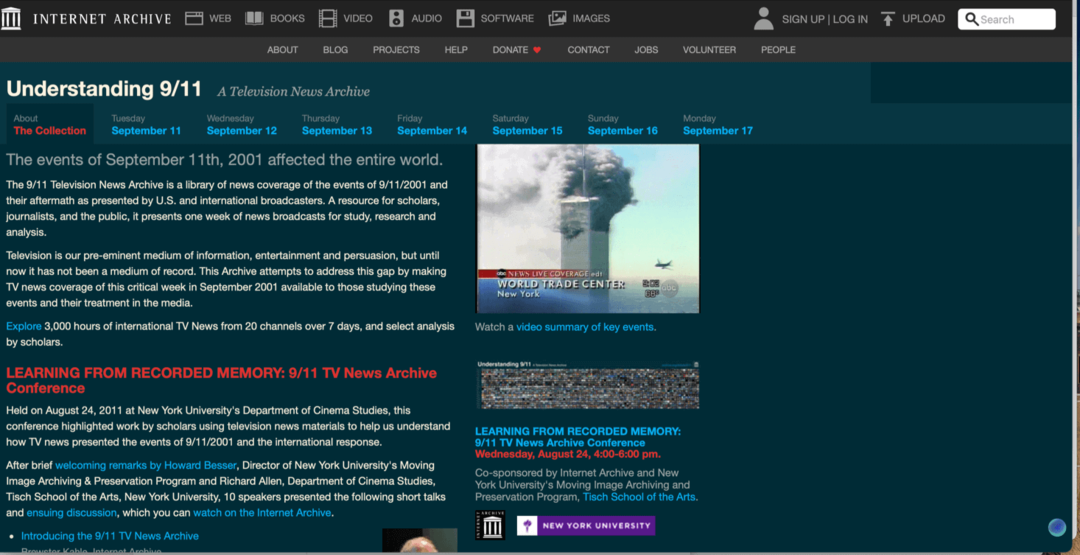9-11 speciel sektion Internetarkiv