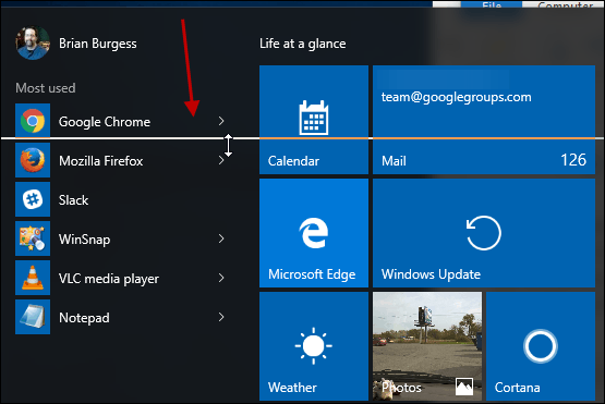 Ændre størrelse på Windows 10 Start-menu