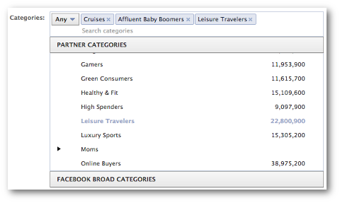 facebook partner kategorier vælg