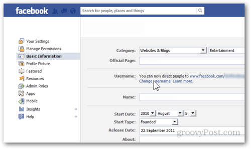 facebook indstillinger præferencer grundlæggende oplysninger brugernavn ændre brugernavn