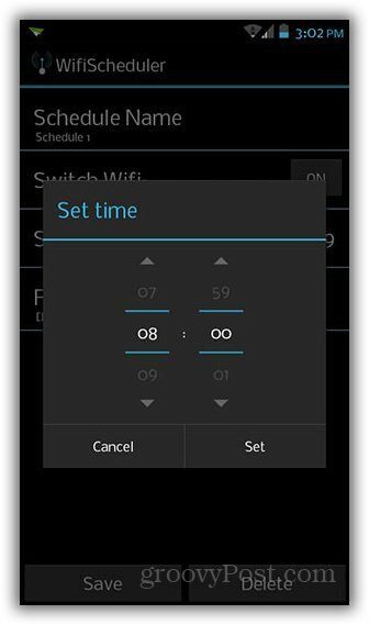 Planlæg, når WiFi tændes / slukkes for Android