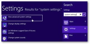 Windows 8-indstillingssøgning