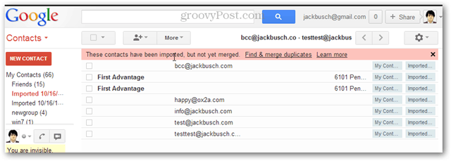 Sådan importeres mange kontakter til gmail på en gang