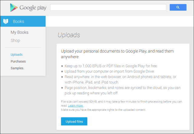 google play bøger uploade dokumenter