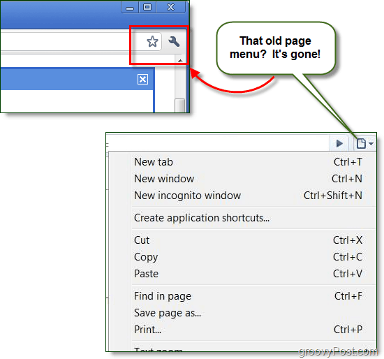 google chrome-menulinjen viser nu kun skruenøgleikonet
