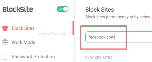 Føjelse af et blokeret websted til en BlockSite-blokliste i Chrome
