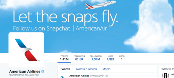 amerikanske flyselskaber twitter billede med snapchat