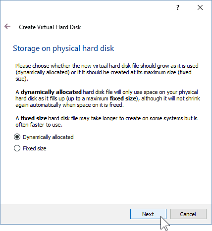 06 Bestem type lagring til VM (Windows 10-installation)