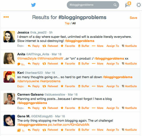 #bloggingproblems hashtag søgning i twitter