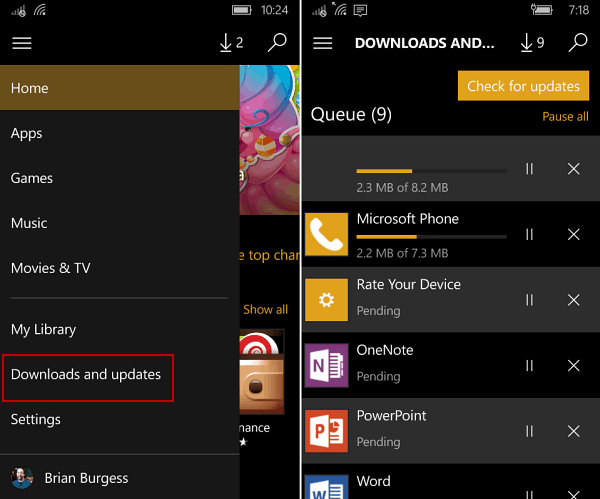 manuel opdatering af apps Windows 10 Mobile
